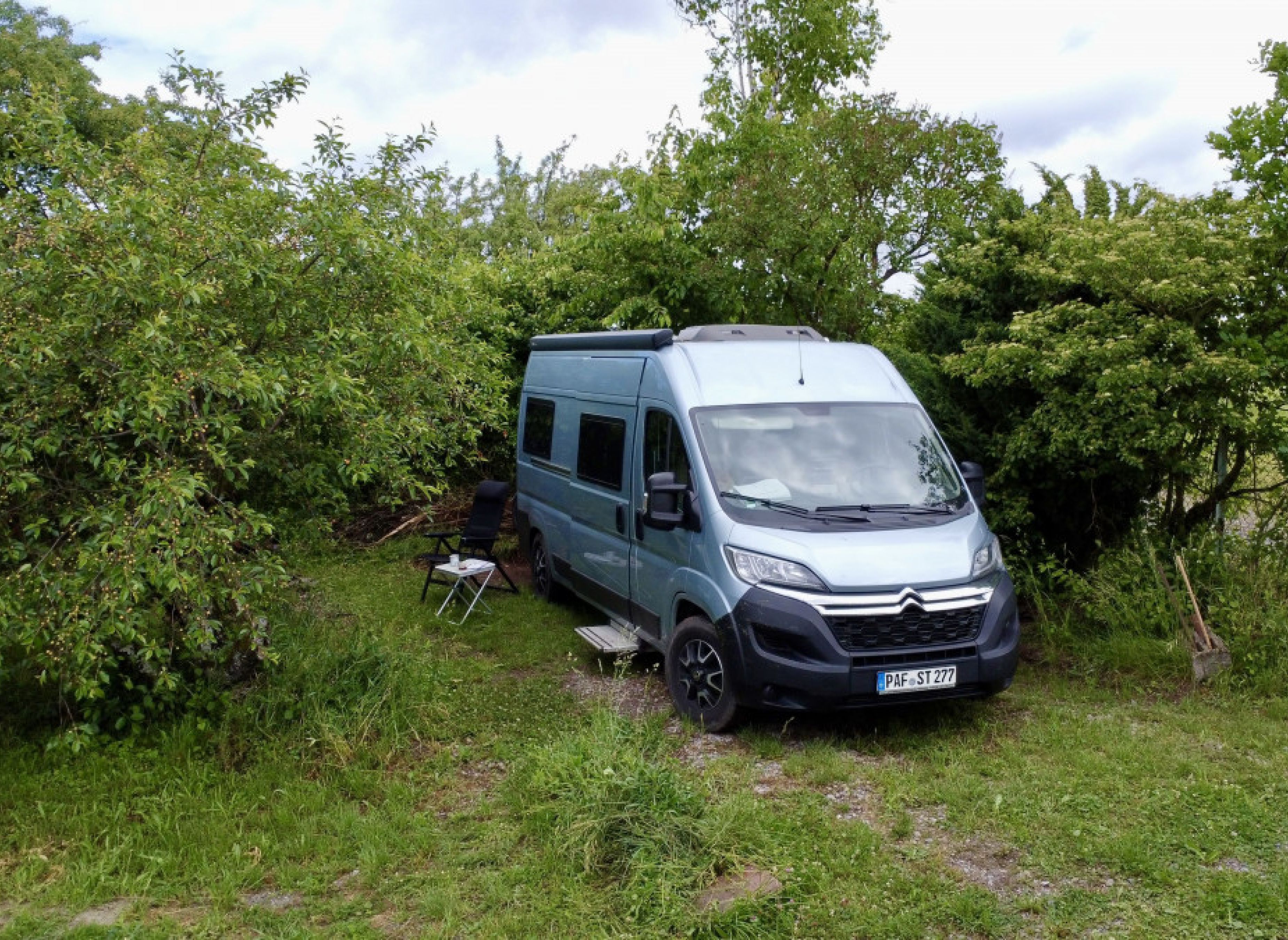 Himmlischer Stellplatz zwischen Bäumen